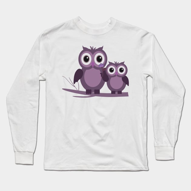 two owls purple plum lilac Long Sleeve T-Shirt by HBfunshirts